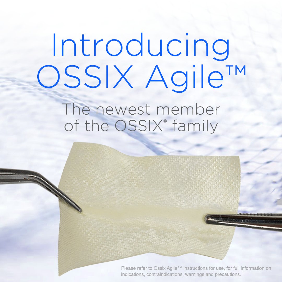 DentsplySirona's tweet photo. Get ready for a new approach to bone and soft tissue regeneration. Introducing OSSIX Agile™ sugar cross-linked pericardium membrane powered by GLYMATRIX®, the newest member of the OSSIX® family. Learn more: https://t.co/xyKZemvf5C
#OSSIX #dentistry #implantdentistry #dentalcare https://t.co/muarlEXTPV