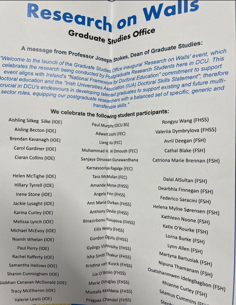 Fantastic afternoon showcasing my research as part of my Master of Education in ECE. Thanks to <a href="/DCUGradStudies/">DCU Graduate Studies Office 🎓</a> #DCUResearchonWalls for such a brilliant event.