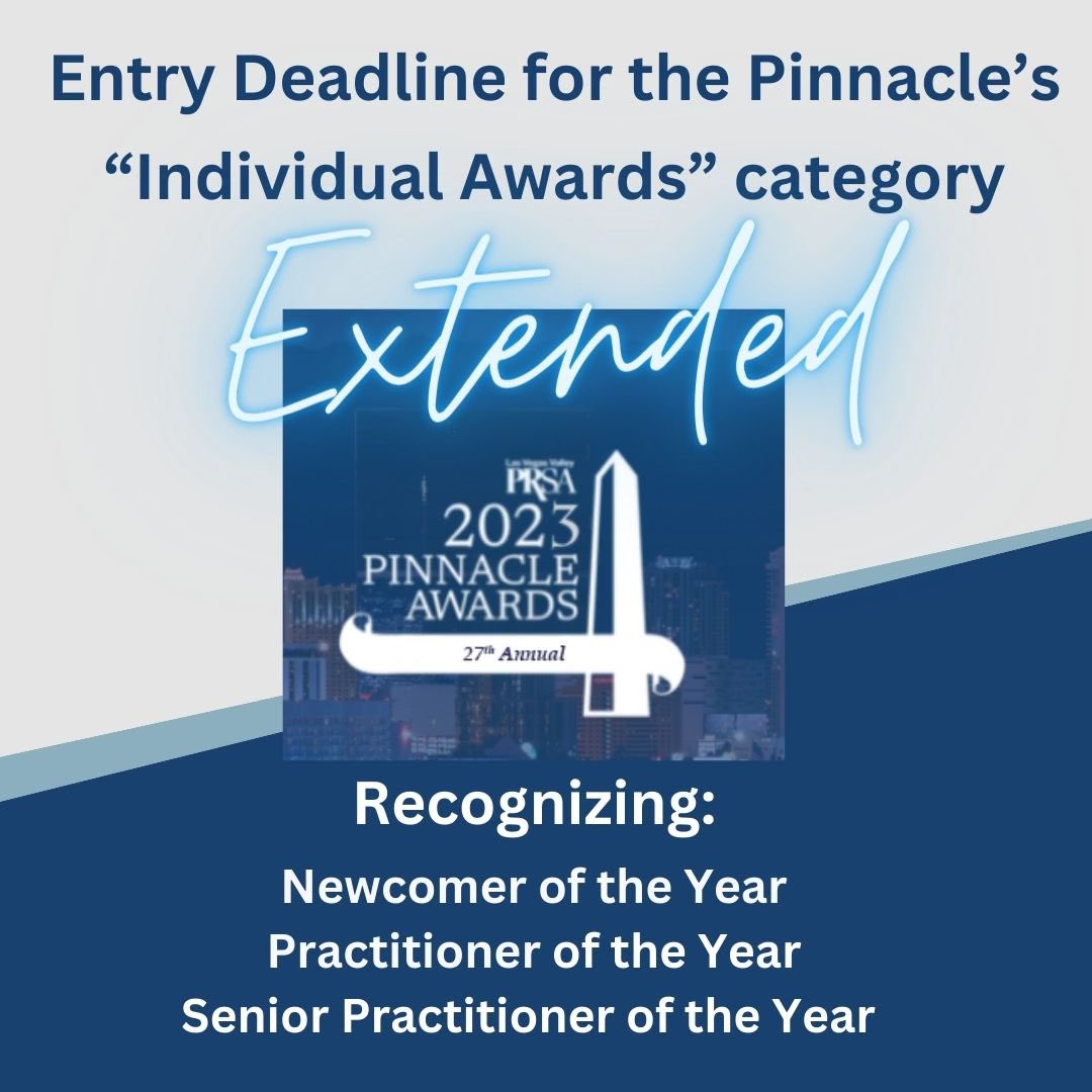 The campaigns and tactics are in. All that’s missing is YOU!

We are giving you some extra time to recognize the people behind the Pinnacles.

The deadline for the “Individual Awards” category is extended to Oct. 23.

Nominate a mentor or colleague today!