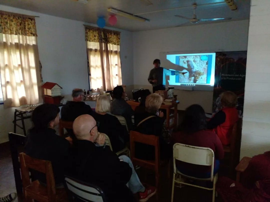 prof_martinezr's tweet photo. Compartimos en la Escuela Bop N°102 de Nemesio Parma una charla junto a Fernando Müller Director de Apicultura en la Provincia de Misiones y Horacio Walantus expusieron sobre Meliponicultura: introducción a la crianza de las abejas nativas meliponas o abejas sin aguijón. https://t.co/MFueE2ME7c