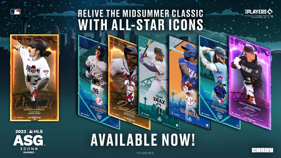 There's nothing like being home as an All-Star️ ⭐️ Relive the Midsummer Classic with me by picking up some of these sweet 2023 @MLB All-Star ICONs from @CandyDigital! These designs are sleek, and you can even chase my 1-of-1! Grabs some packs now! ⬇️ go.candy.com/ASGICONs