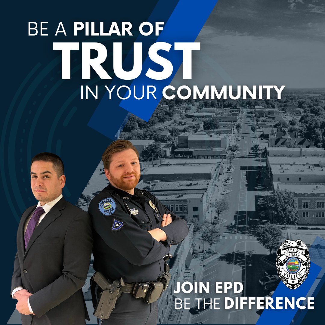 EmporiaPD's tweet image. Are you searching for a fast-paced, exciting career? Be the change in our community. The Emporia Police department is recruiting officers. New police officer recruits start at $21.42 per hour. After one year of service, the pay increases to $25.70. emporiaks.gov/policecareers