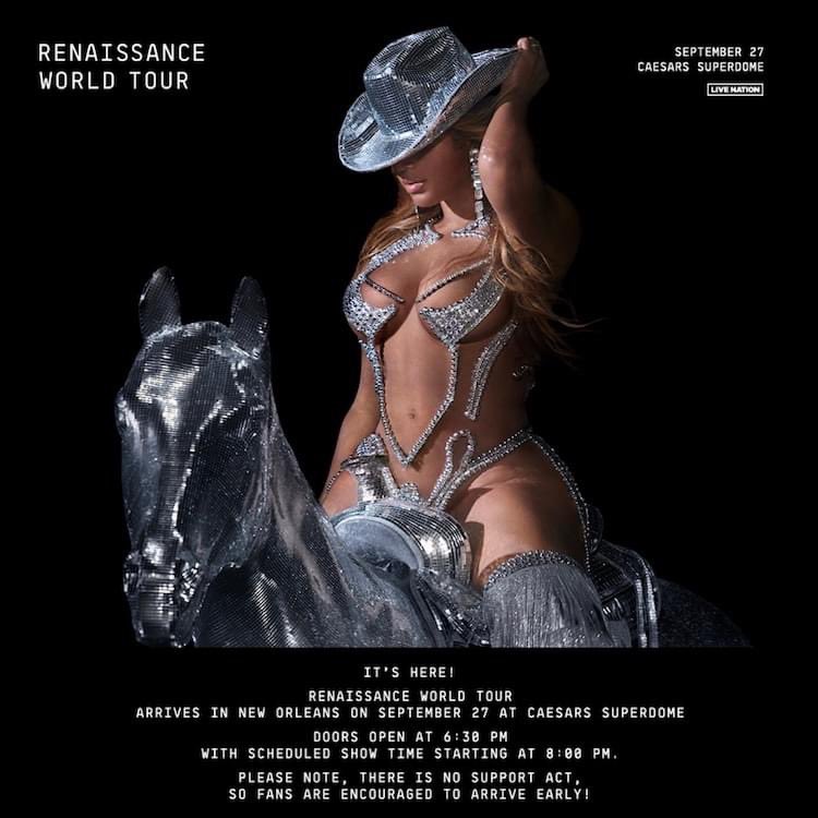 KontinuousEvent's tweet photo. BEYONCÉ - RENAISSANCE WORLD TOUR
Wednesday, September 27, 2023 
Caesars Superdome (New Orleans) 
Click Link To Purchase Ticket Now!!! 
>>> https://t.co/PGI9ChYV0A <<<

#beyonce #renaissanceworldtour #livemusic #liveperformance #neworleans #nola #kontinuousevents https://t.co/gElN953kER