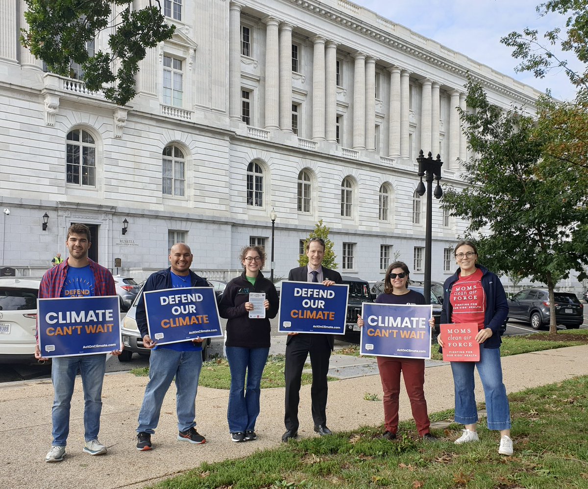 actonclimateUS's tweet photo. We were back on Capitol Hill with @LCVoters this morning to remind members of Congress that amidst consistent attacks on key clean energy investments and a looming government shutdown, we must #DefendOurClimate from Big Oil’s allies and their efforts to put #PollutersOverPeople! https://t.co/yOK7RGms1g