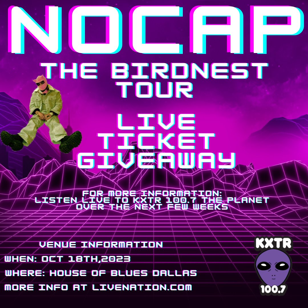 NOCAP is going to be in DALLAS this OCTOBER and you can win tickets to see part of The Birdnest Tour! Thanks to Live Nation Concerts, we will be giving away 10 tickets for The Birdnest Tour! Listen Live on 100.7 THE PLANET over the next few weeks to receive further details!