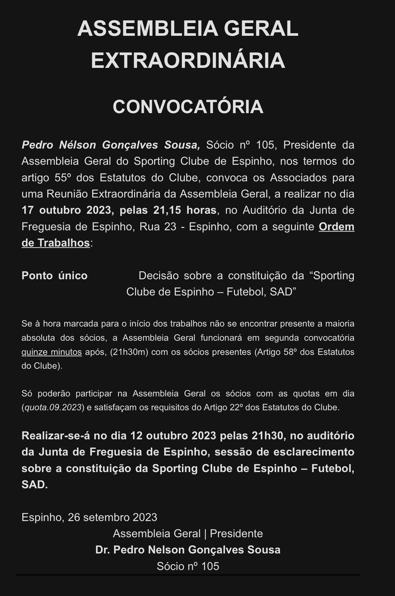 Clube > Assembleia Geral Extraordinária