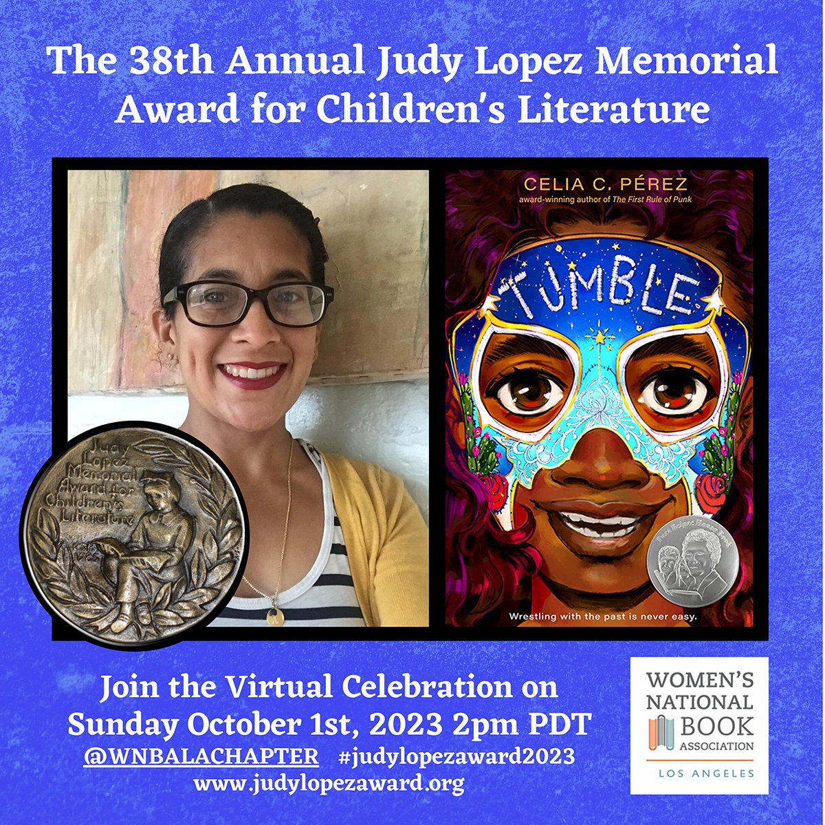 Congrats to @CeliaCPerez on her heartwarming, gripping story #Tumble, a 2023 Judy Lopez Memorial Award Honor Book🔸 Join us this Sunday, October 1, 2 pm PDT/5 pm EST to celebrate! judylopezaward2023.eventbrite.com #judylopezaward2023