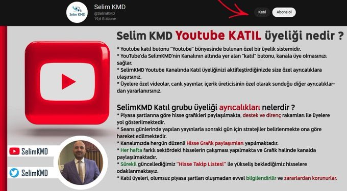 SelimKMD's tweet photo. SelimKMD Youtube Katıl üyeliği nedir❓

🔹Getiri sağlama potansiyeli yüksek olan Hisselerin takibinin yapıldığı, 
 
🔹Finansal Okuryazarlığının gelişmesine yardımcı olan bir platformdur.

Youtube Katıl Üyeliği İçin Link:⬇️

▶️ https://t.co/3D4xWTkucE https://t.co/cGdebuY0vg
