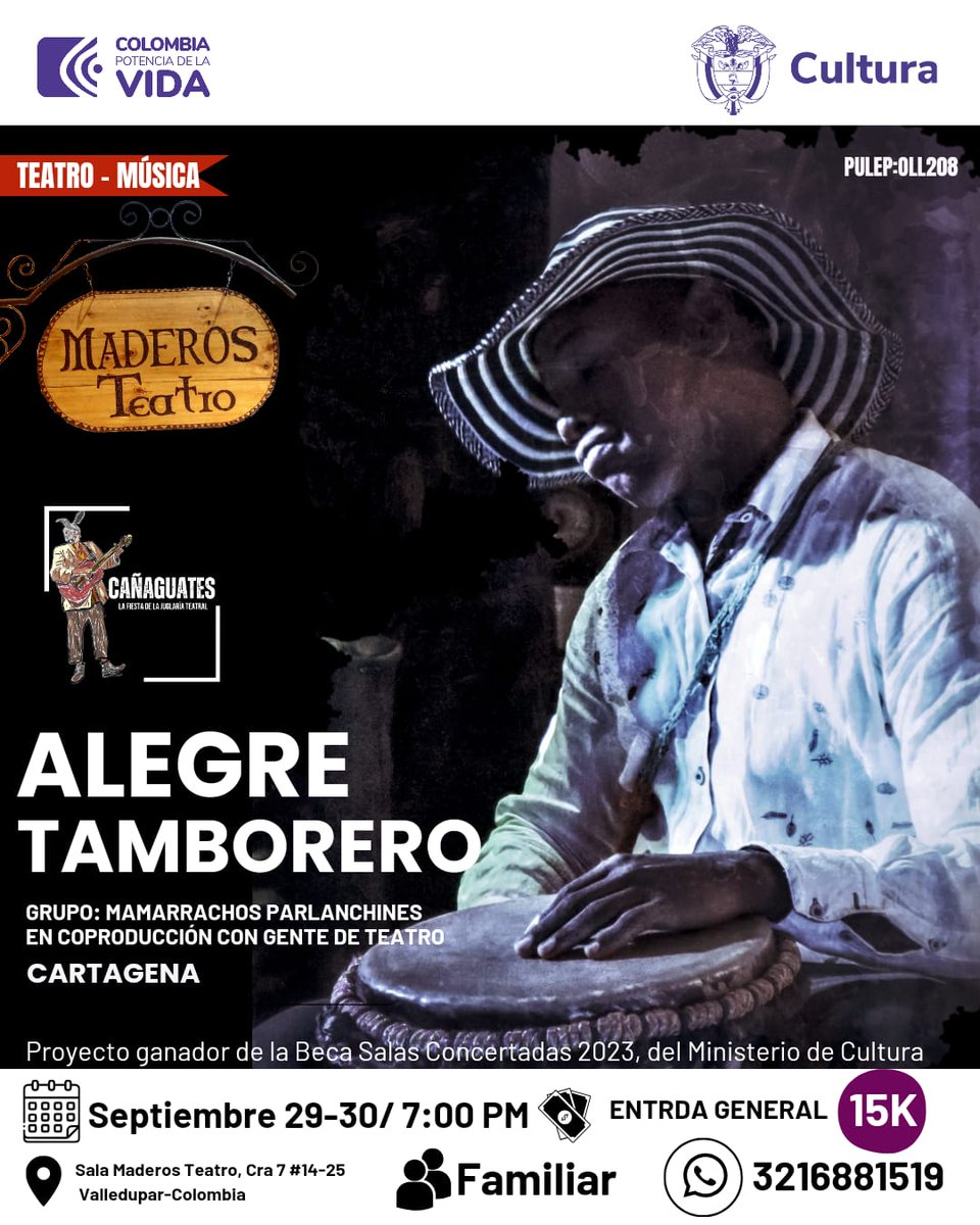 maderosteatro's tweet photo. En Valledupar. 
Sala Maderos Teatro. 
Este fin de semana. 

Cañahuates. 
"La Fiesta De La Juglaría Teatral". 
Programa nacional de salas concertadas @mincultura https://t.co/S30JrWEuUi