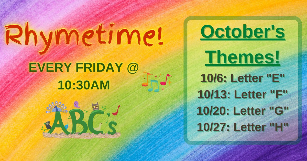 Friday mornings are Rhymetime! Come visit the library every Friday at 10:30AM for songs and stories for babies, toddlers, and their families! As of June, we will not longer recording Sing &amp; Play. Archived videos are available on our Facebook page. #rhymetime #kidslit #preschool
