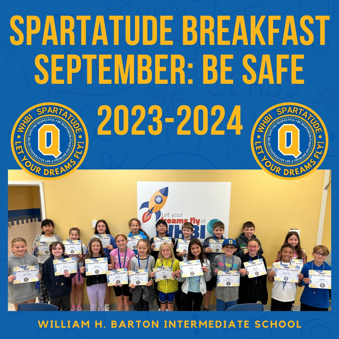WHBI_QUFSD's tweet photo. We are incredibly proud of our Spartatude Breakfast recipients for Being Safe this month of September! https://t.co/MTW6ccJYyD