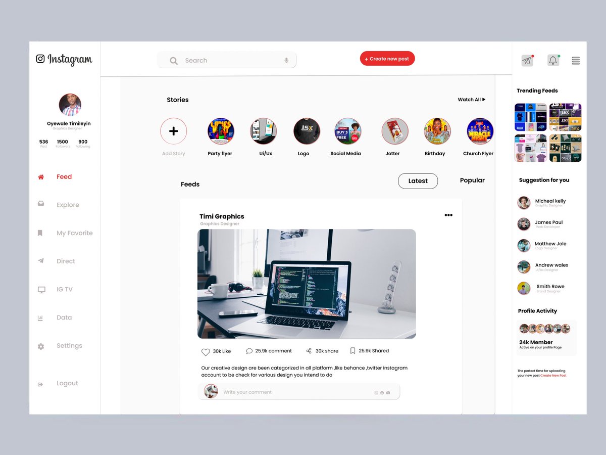 timi_graphics's tweet photo. An instagram Dashboard
User interface
Design
Project Completion.
#Timigraphics
#uidesign
#uxdesigner
#instagramdashboard
#productdesign https://t.co/zOeUM1tqXv