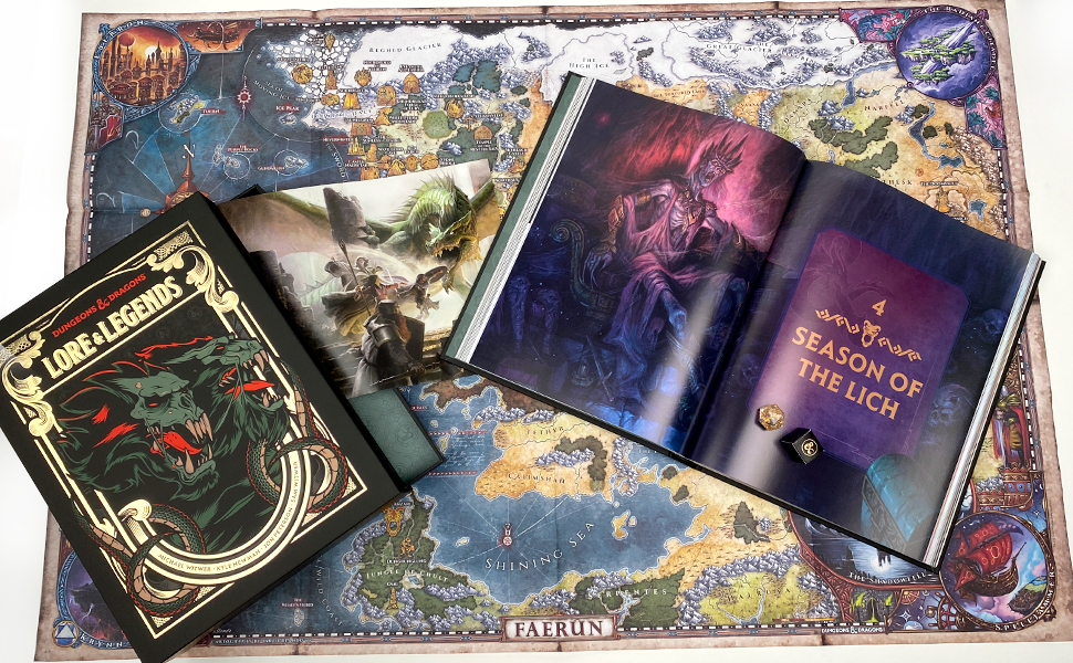Wizards_DnD's tweet photo. A book worthy of any dragon's hoard. 🐉

🎨 Exclusive Cover Art and Slipcase
🌎 Adventure Map of Faerûn
🎲 Custom Resin D20

Preorder the Lore &amp; Legends Deluxe Special Edition, on sale November 28: https://t.co/Gvk9lNhhhA https://t.co/b2XFsBmBcB