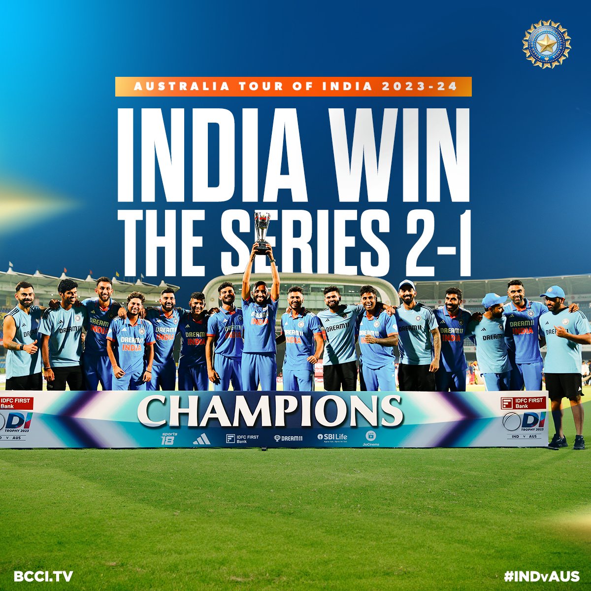 𝙒.𝙄.𝙉.𝙉.𝙀.𝙍.𝙎! 🏆

Congratulations #TeamIndia on winning the ODI series 2-1 👏👏

#INDvAUS | <a href="/IDFCFIRSTBank/">IDFC FIRST Bank</a>