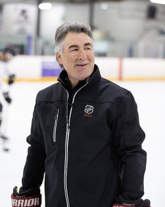 Dave Tippett skating in NHL Seattle gear