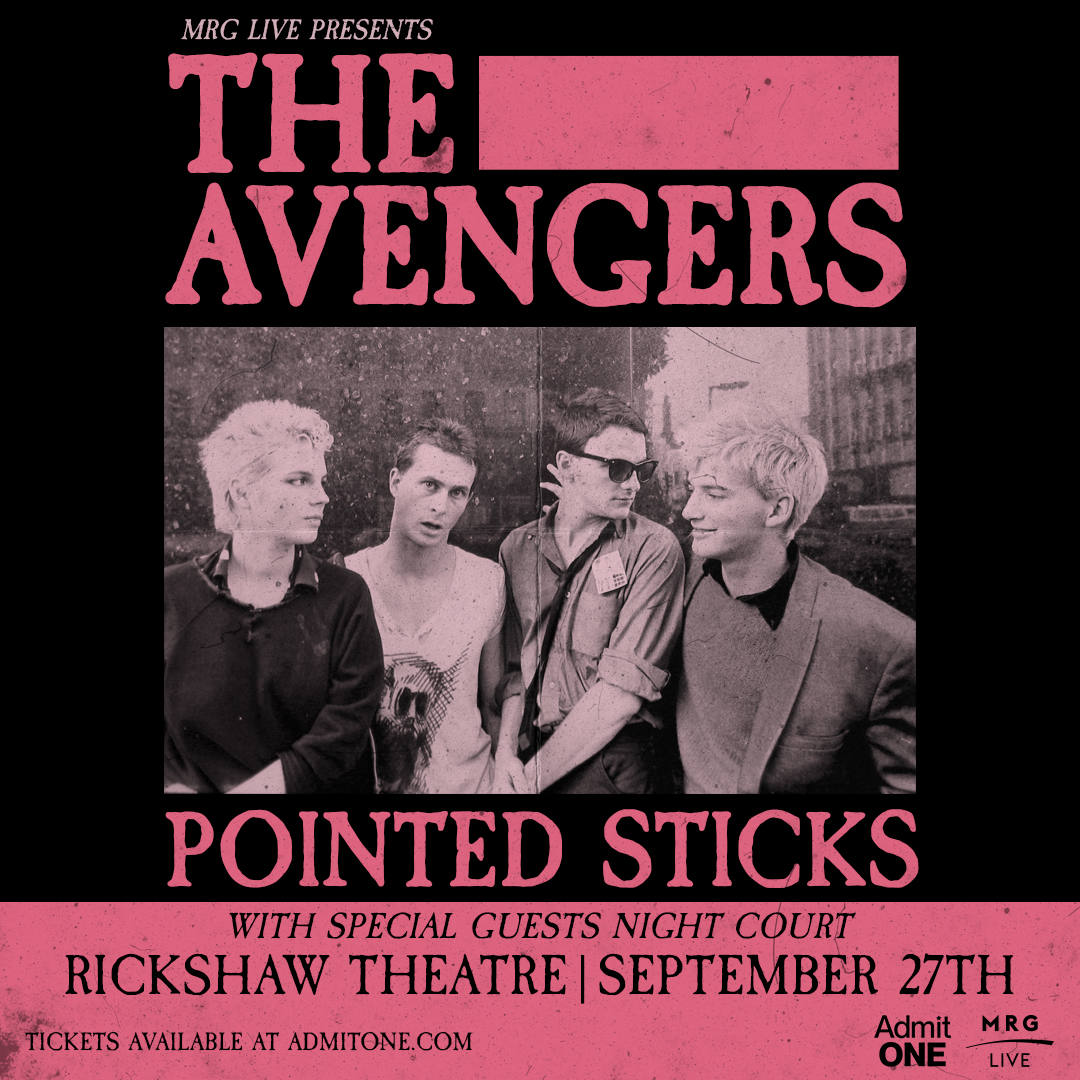 RickshawTheatre's tweet photo. ✨TONIGHT✨
#TheAvengers and Vancouver's own #PointedSticks take our stage to bring you a punk packed co-headliner with support from @nightcourtpunk!🤘
DOORS: 7:00pm ⏰
RSVP: https://t.co/JBtaBrMy98
TIX: https://t.co/IyQZrmvf1b
Presented by @mrgliveofficial https://t.co/Wob1Zfsolq