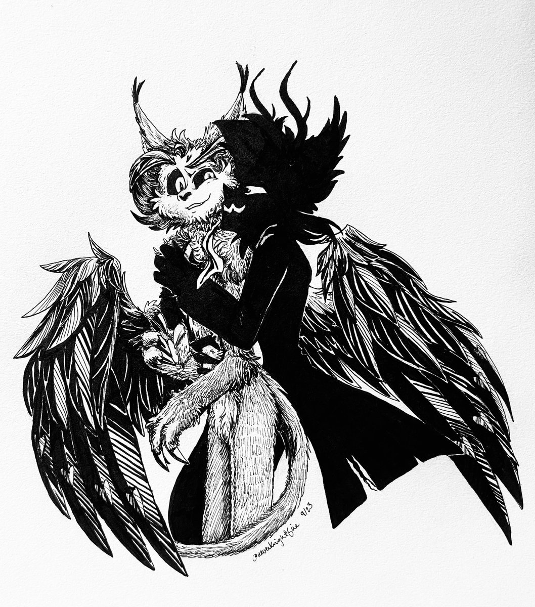 NeverKnightfire's tweet photo. I actually did do something quick for today, too! 😆
#RadioHuskWeek day 4: Possessive
#Alastor’s shadow can be just as clingy as Al himself. Fortunately #Husk doesn’t mind 😼
#HazbinHotel #HazbinHotelAlastor #HazbinHotelHusk #Husk #AlastorsShadow https://t.co/t8wsZnrKGw