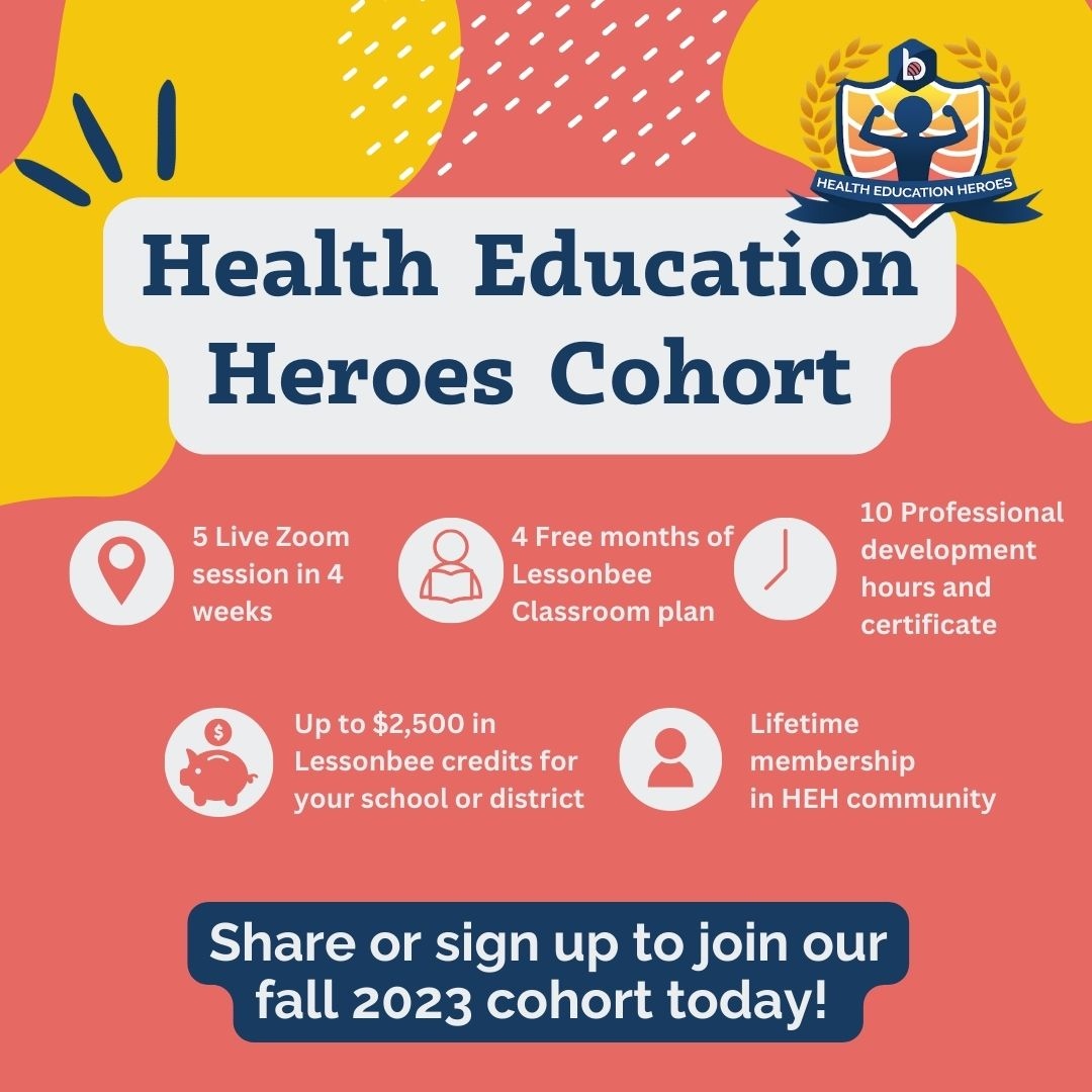lessonbee's tweet image. Health Education Heroes is the best way to up your game as a health educator. Participants get free access to Lessonbee&apos;s Classroom plan and so much more. Sign up to reap the benefits! promo.lessonbee.com/heroes

#Lessonbee #Healtheducationheroes #Educators #Health #Healthedtech⁠