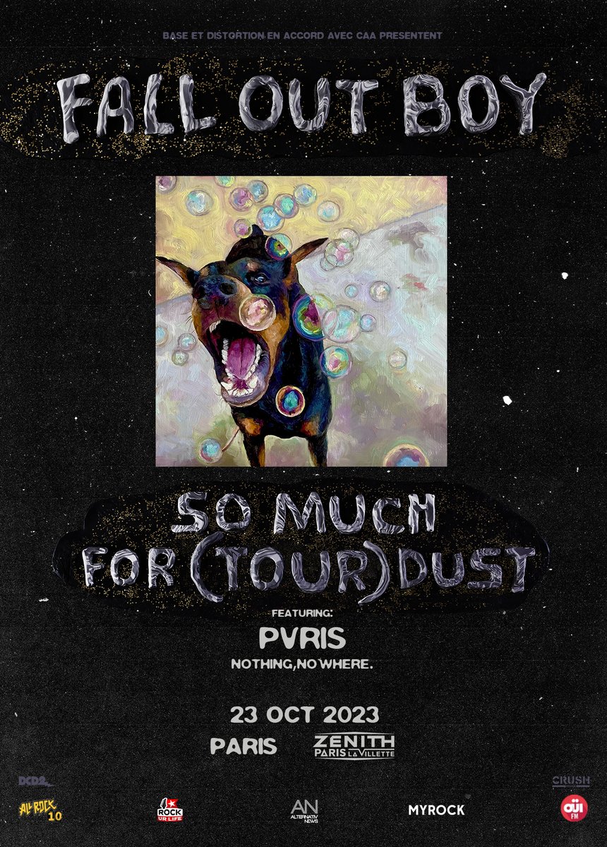 RockUrLifeNET's tweet photo. #CONCOURS : Remportez vos places pour le #concert archi complet de @falloutboy + @ThisIsPVRIS + @nothingnowhere le 23 octobre au @Zenith_Paris ! 3x2 invitations en jeu. ✨

📍 Tirage au sort le 20 octobre à minuit !

#FallOutBoy #SoMuchForTourDust #SoMustForStardust #RockUrLife https://t.co/7X1AbVO38n