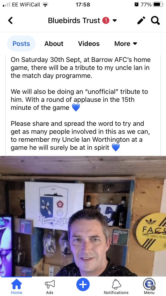 BluebirdsST's tweet photo. A request from Ian’s family for us all to get involved on the 15th minute at the game on Saturday. @drfc_away @drfc_official https://t.co/ZER8Sle321