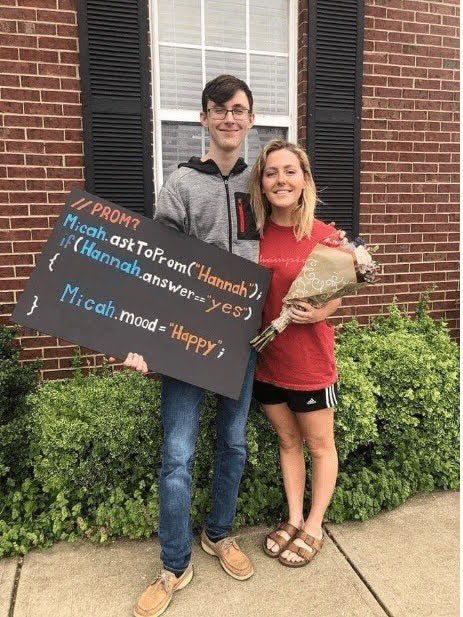 Guy asks girl on prom using function call poster