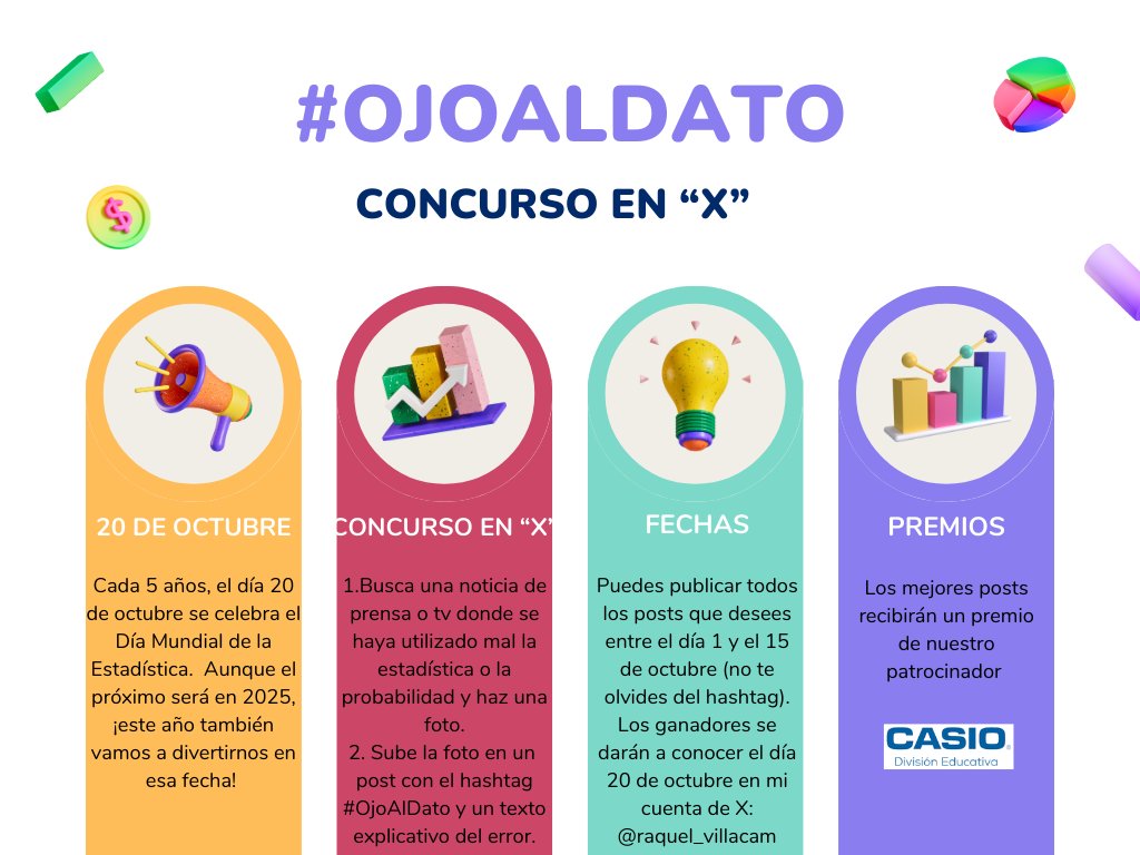 ⚠️#OjoAlDato NUEVO CONCURSO⚠️ Del 1 al 15 de octubre, descubrir errores estadísticos en los medios de comunicación tendrá premio!! Unas maravillosas calculadoras ilustradas de la mano de <a href="/CASIOedu/">CASIO Educación España</a>.  ¿Quieres la tuya? Espero vuestros posts siguiendo unas sencillas instrucciones ⬇️