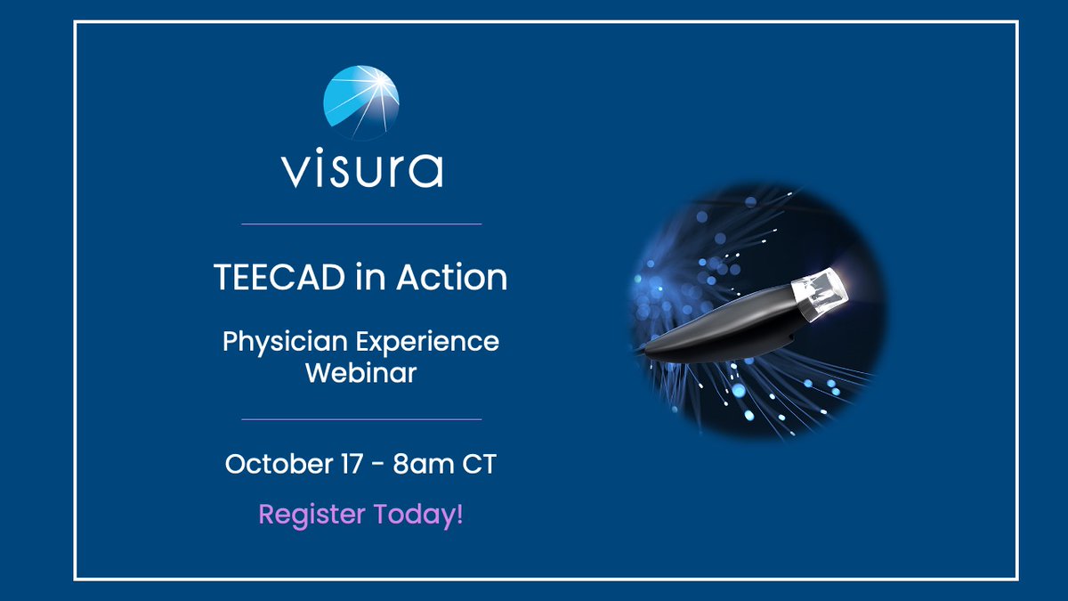 visuratech's tweet photo. TEECAD in Action  A Webinar on The Future of TEE Visualization Tuesday, October 17 8am CT  Join TEECAD users discussing real-time visualization during TEE to improve first pass intubation success. Register here https://t.co/CL8FDgR9bV #TEECAD #Visura #echo #echocardiography #TEE https://t.co/k9TfHRnadC