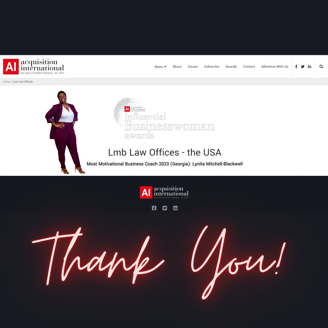 lynitamb's tweet photo. Thank you Acquisition International Magazine for honoring me as the 2023 Most Motivational Business Coach (Georgia).  I thoroughly enjoy working with my clients to succeed in every area of their lives - professionally and personally.  
https://t.co/FJaDDlESho https://t.co/NGlbRq4It2