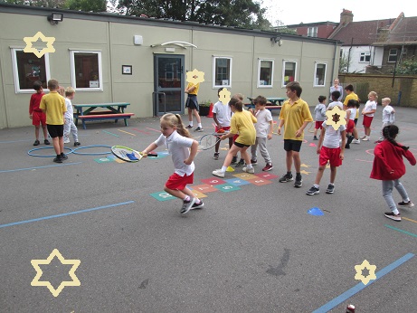 Year 1 had great fun with a PE session led by the Y6 Sports' Team from <a href="/LDSMjuniorsch/">Long Ditton St. Mary's CE (Aided) Junior School</a> <a href="/LDSMhead/">Sarah Martin</a>