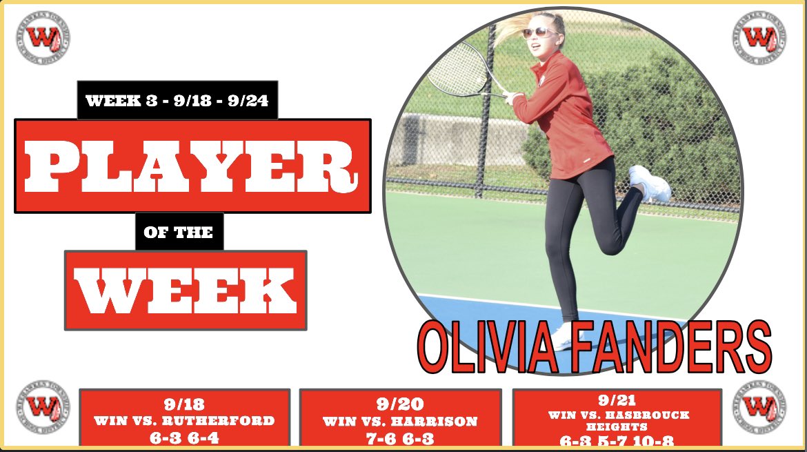 WHSAthletics53's tweet photo. Congratulations to Olivia Fanders for her outstanding tennis performances last week earning her Weehawken High School’s “Player of the Week” for week 3 of the fall sports season! https://t.co/qJRPFx6E3B