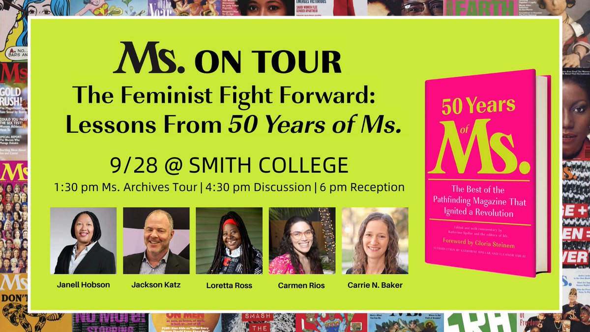 MsMagazine's tweet photo. TOMORROW: Join us at @smithcollege for a special tour of the Ms. archives, discussions celebrating #50YearsOfMs, and more! RSVP: https://t.co/RSai6labkj https://t.co/1IN89xJL8G