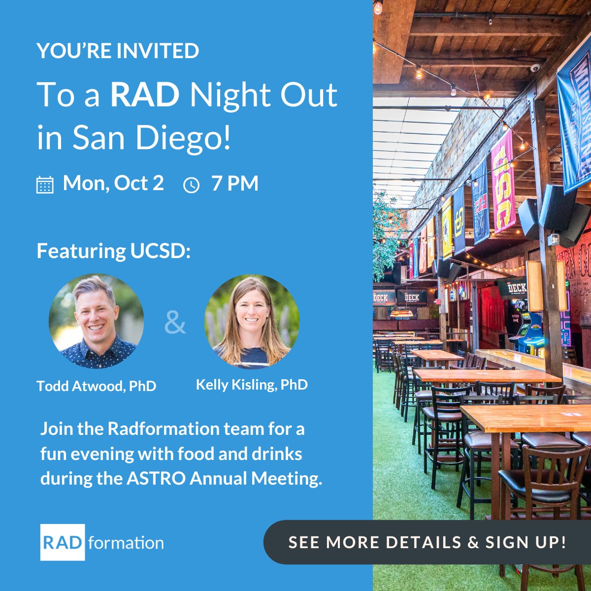 Radformation (@radformation) on Twitter photo We're not just bringing automation to #ASTRO23; we're bringing the fun! 🍻 Join us for A Rad Night Out where we'll be joined by <a href="/DrMedPhys/">Todd Atwood</a> and <a href="/KK_MedPhys/">Kelly Kisling</a> of <a href="/UCSDRadMed/">UC San Diego Rad Med</a> to discuss their use of the Radformation suite.
Spots are limited! Sign up now: bit.ly/459WtDY We're not just bringing automation to #ASTRO23; we're bringing the fun! 🍻 Join us for A Rad Night Out where we'll be joined by <a href="/DrMedPhys/">Todd Atwood</a> and <a href="/KK_MedPhys/">Kelly Kisling</a> of <a href="/UCSDRadMed/">UC San Diego Rad Med</a> to discuss their use of the Radformation suite.
Spots are limited! Sign up now: bit.ly/459WtDY