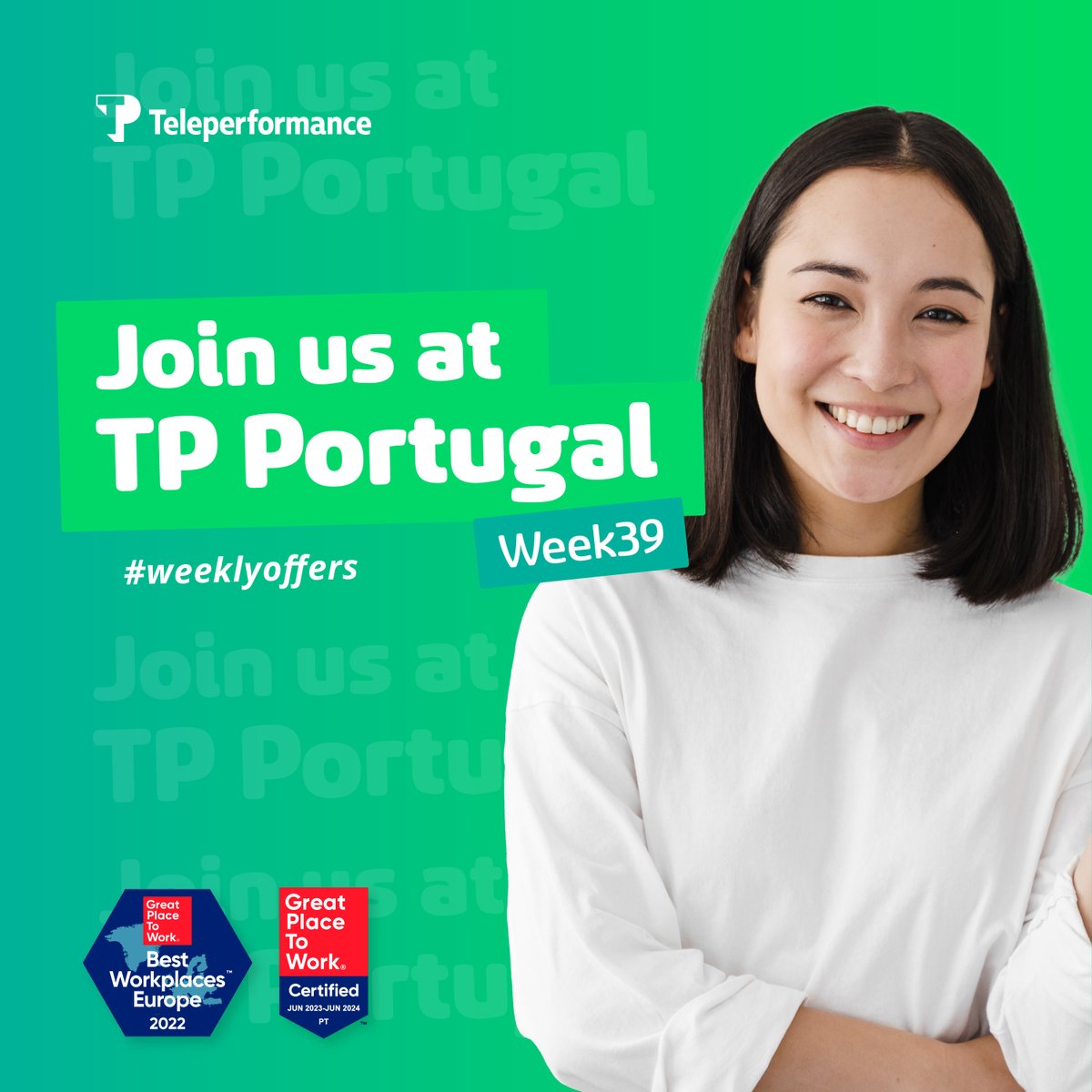 TP_Portugal's tweet photo. Check out some of our available offers for this week! Find out more job opportunities at https://t.co/LUYjr0pes9 π·
#teleperformanceportugal #weeklyoffers #Hiring #JobOpportunities #JoinTPportugal https://t.co/UzxLxHm8lR
