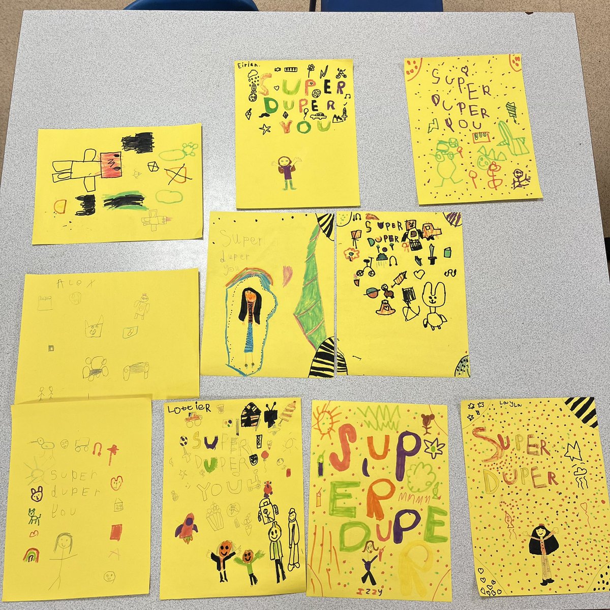 _Mrs_James_'s tweet photo. Some fantastic independent creative work happening in Y Lliwedd today. Inspired by our book ‘Super Duper You’ by @sophyhenn , the children created their own personal version on the front cover. #AmbitiousCapableLearners #Independent #Provision #Wales #Year2 #Creative https://t.co/RxGnOXoYiN