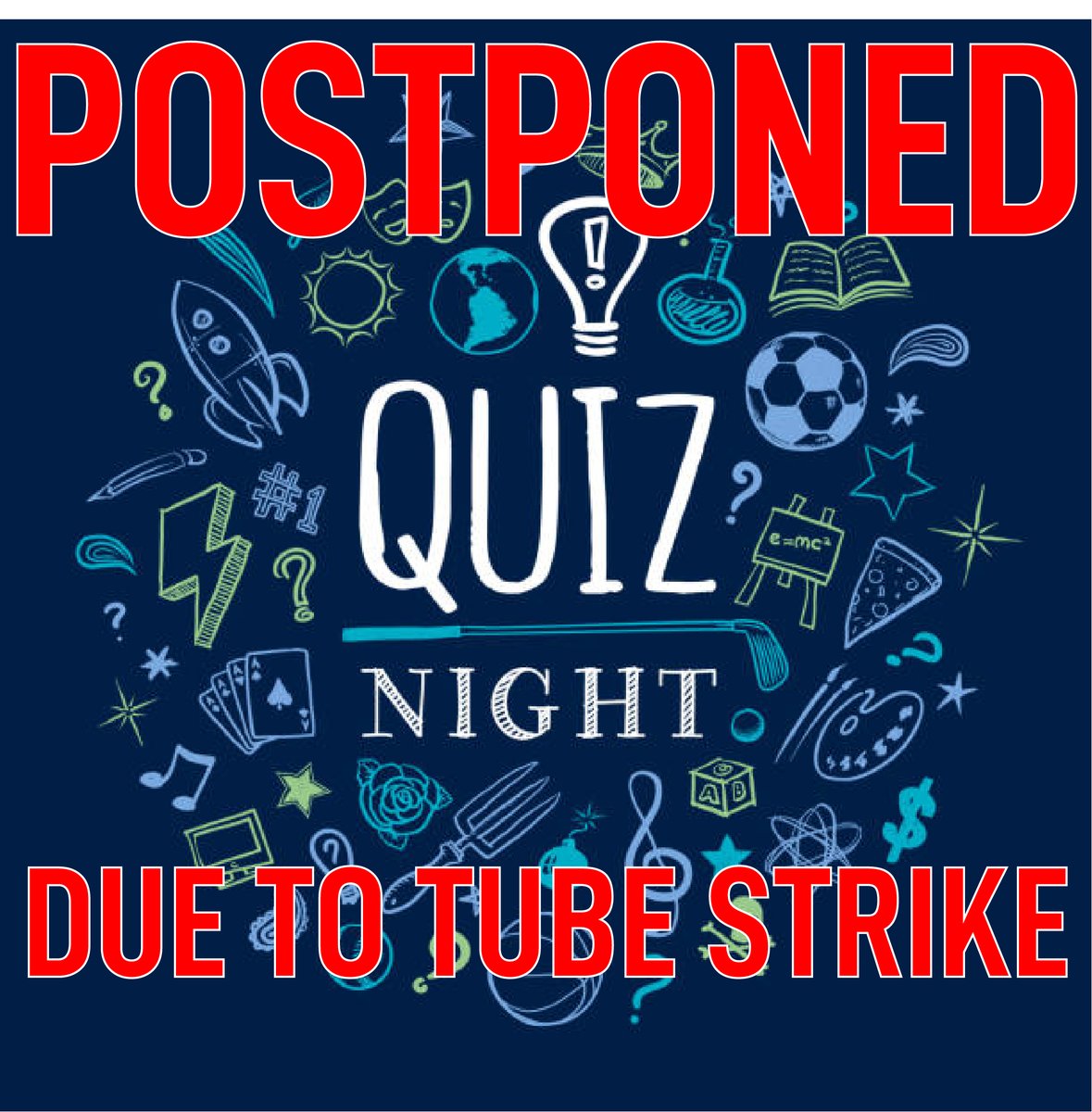 Due to the RMT strike on London Underground net Friday 6th October, we have taken the difficult decision to postpone the quiz to the following Friday 13th October. We hope you will be able to make this revised date and come along then. To book click: southwarkbrewing.co.uk/.../taproom-qu…