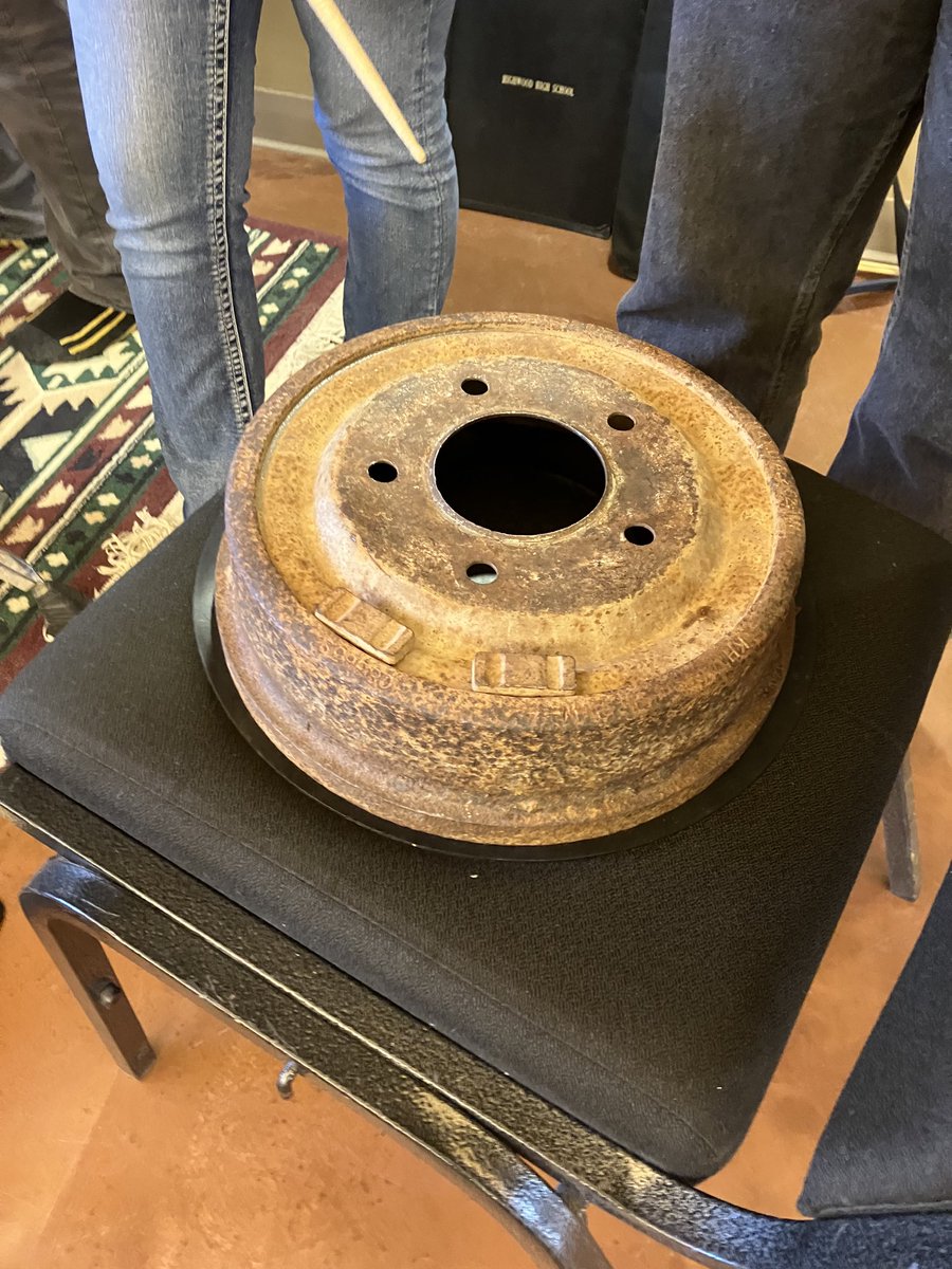 DaveRobertsVP's tweet photo. New ⁦@highwoodhigh⁩ ⁦@highwoodbands⁩ instrument in percussion… the brake drum and wrench! How cool is that!! https://t.co/Cdj2GQKnxT