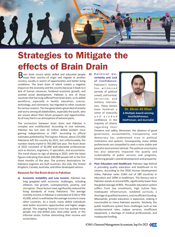 mediabricksmc's tweet photo. 📢 Exciting news! Our CEO - Dr Jibran Ali Khan's article on mitigating brain drain is now in ICMA’s Pakistan Sep-Oct 2023 issue! 🎉 Dive in, share your thoughts, and let’s make a difference together! Quick Jump to the article on Page 39💡🌍 #BrainDrain #ICMA #MakeADifference https://t.co/BQirPkYIQ1