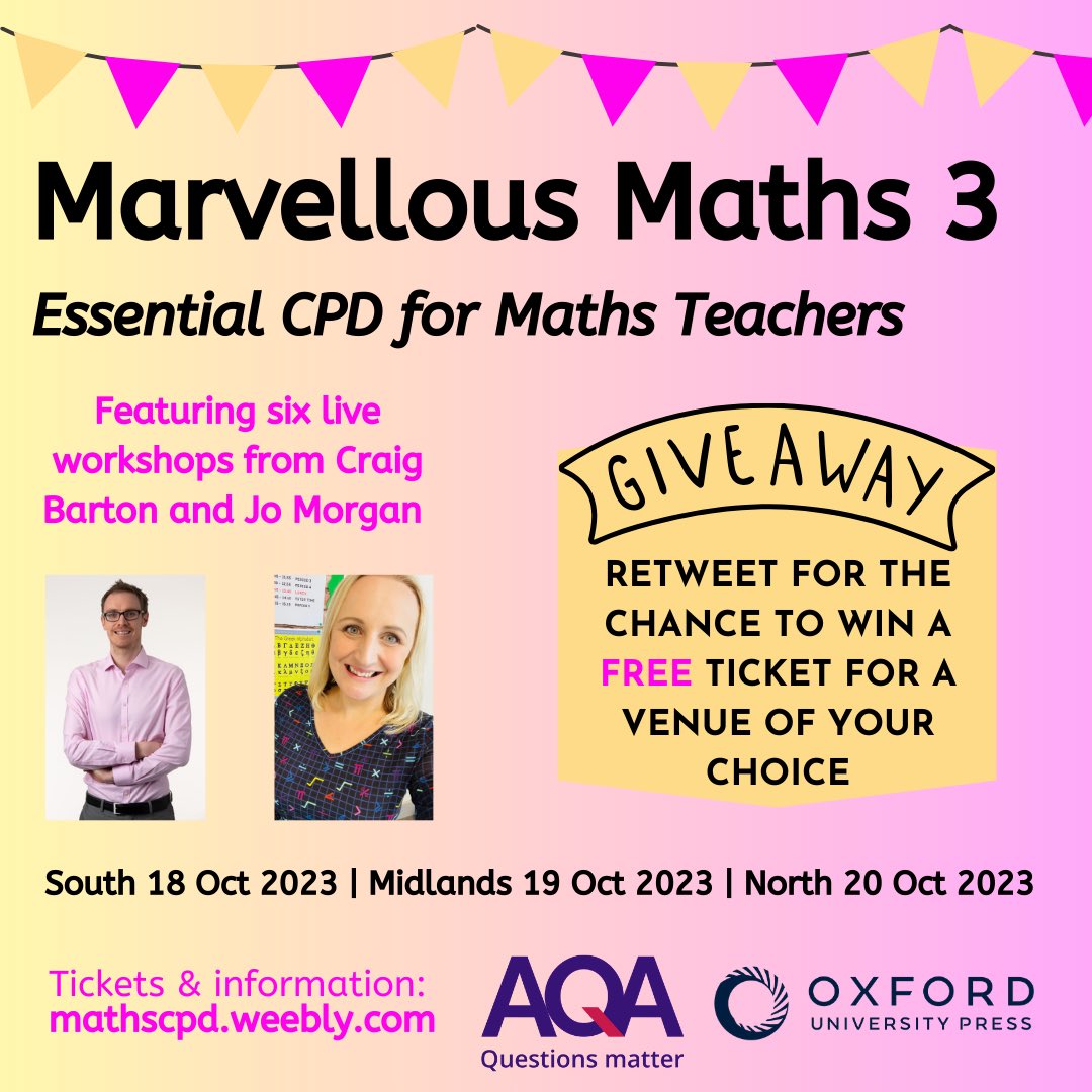 🏅COMPETITION🏅 We’re giving away one free ticket to our upcoming course Marvellous Maths 3. mathscpd.weebly.com We have loads of wonderful teachers coming for a full day of CPD - you (or a nominated colleague) can join them at a venue of your choice. Retweet to enter! 👍