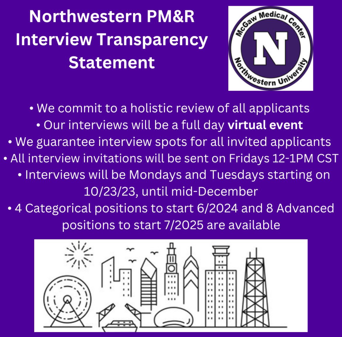 PM&R Applicants - we plan to start reviewing applications this week! Please submit them early if you are interested in our program. We will kick off interview season by the end of October. We will be using the Thalamus platform to schedule interviews. Hope to see you soon!