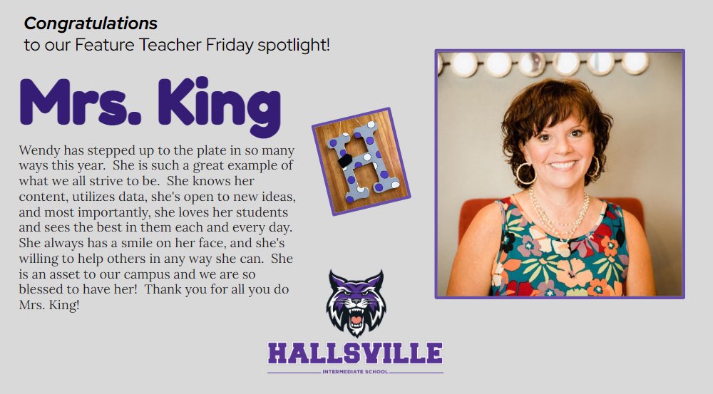 Hallsville_IS's tweet photo. Congratulations to Mrs. King! @HallsvilleISD https://t.co/Lr0WKFv2bk