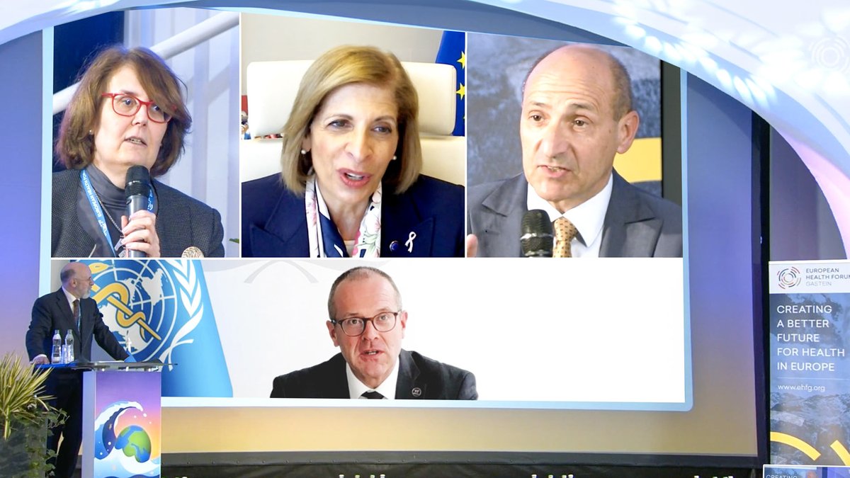 @GasteinForum @WHO_Europe @WHO_Europe's work doesn't occur in a vacuum. Partnerships for health are key. 🙏to Malta's @ChrisFearne, President of the World Health Assembly; @EU_Commission DG Sante' @SandraGallina & 🇪🇺 Health Commissioner @SKyriakidesEU - fellow panelists at @GasteinForum #EHFG2023! 3/