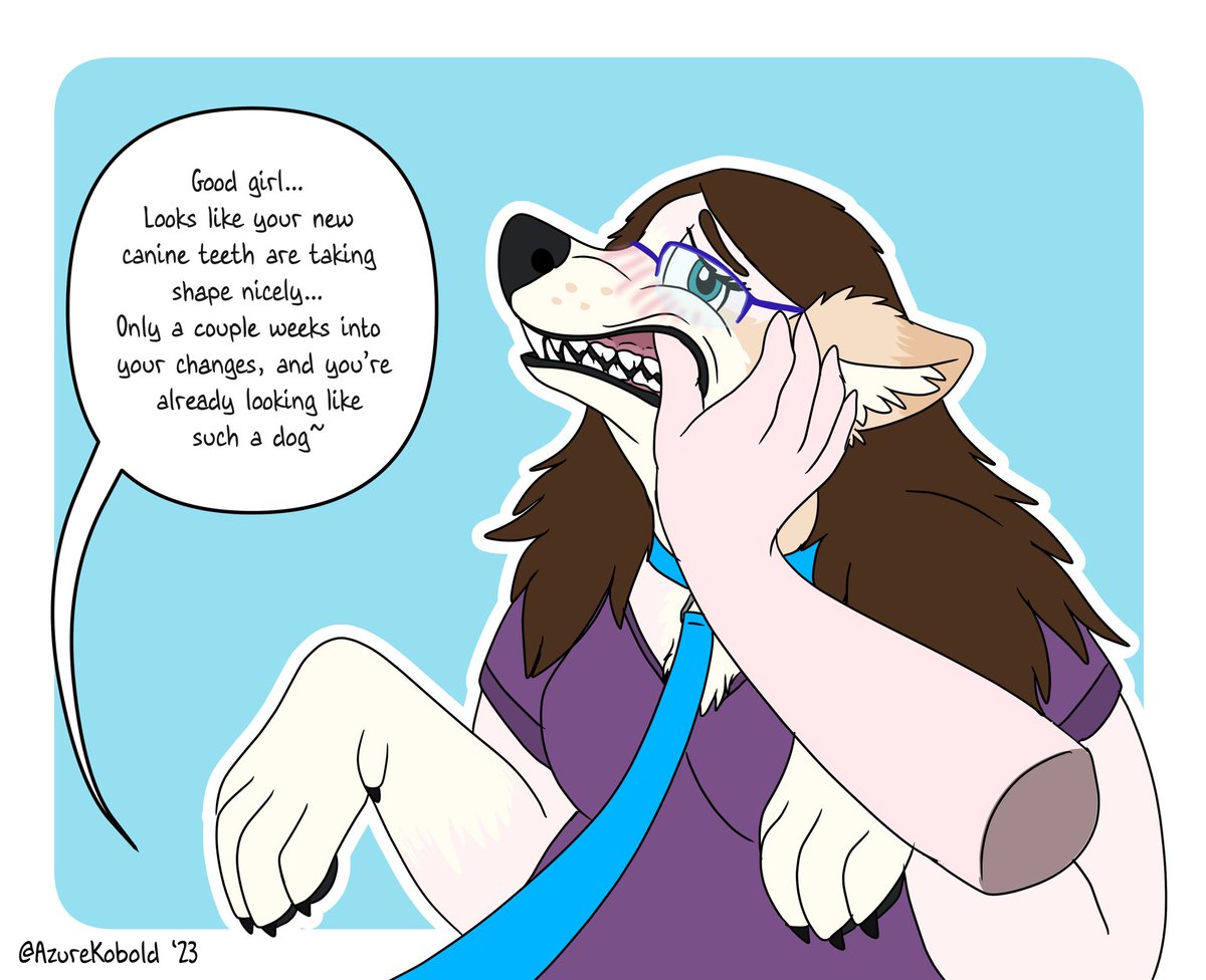 Just a little late for #TFTuesday, but look who finally made some art! Getting those new canine teeth humiliatingly checked after a couple weeks of gradual dog tf 💕🐕#TFEveryday #Transfur