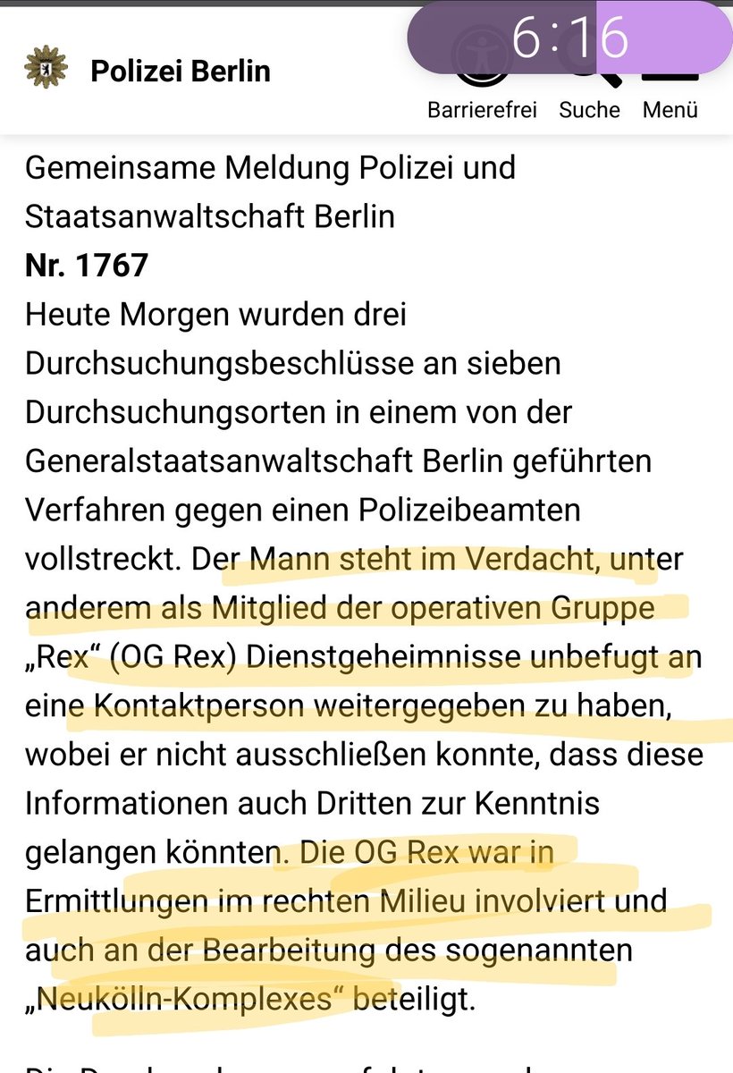 Durchsuchung bei #Polizeiproblem
-Beamten, der als Mitglied der OG-Rex Dienstgeheimnisse verraten haben soll. Er war mit Ermittlungen im #NeuköllnKomplex befasst.  berlin.de/polizei/polize…
