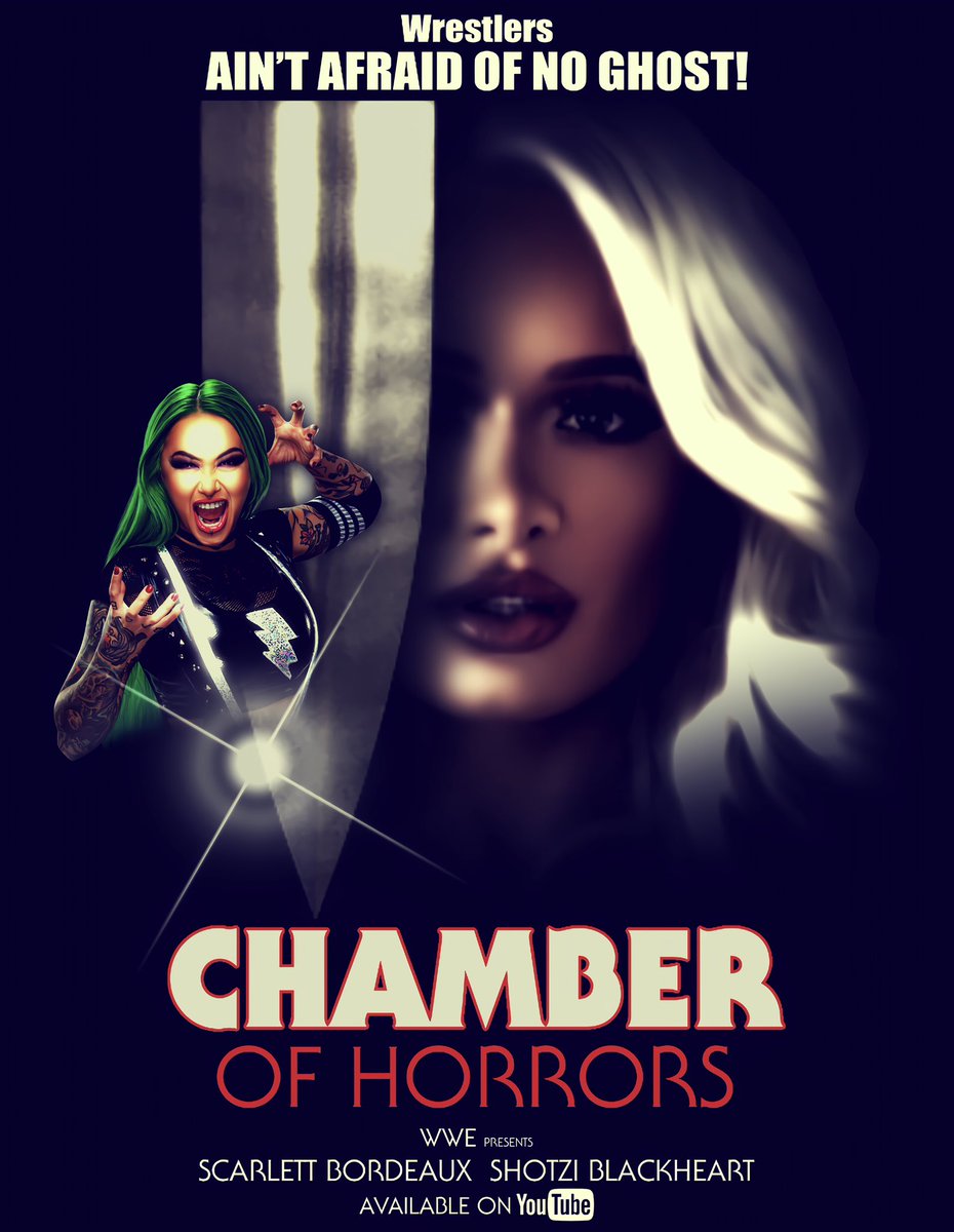 It’s based on the Halloween 5 movie poster 🎃

@Lady_Scarlett13 @ShotziWWE 

#wwe #chamberofhorrors #scarlettbordeaux #shotzi