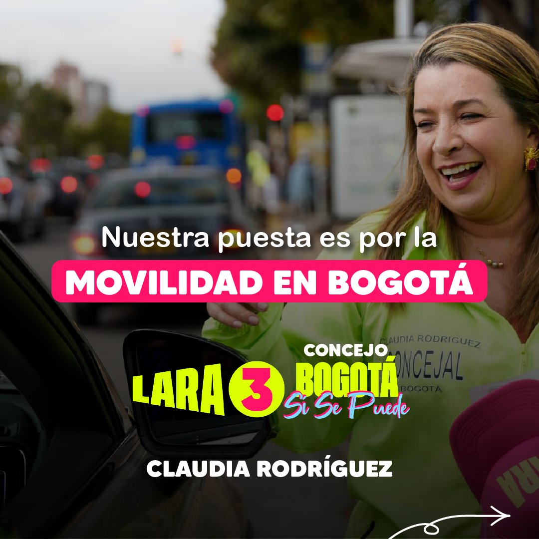 SoyClauRodri3's tweet photo. Una ciudad en movimiento es una ciudad más próspera. Claudia Rodriguez se compromete a mejorar el sistema de transporte en Bogotá para que todos podamos desplazarnos de manera eficiente y segura. #Lara3 #FirmeLara #BogotáSíSePuede https://t.co/XCWEtEespk