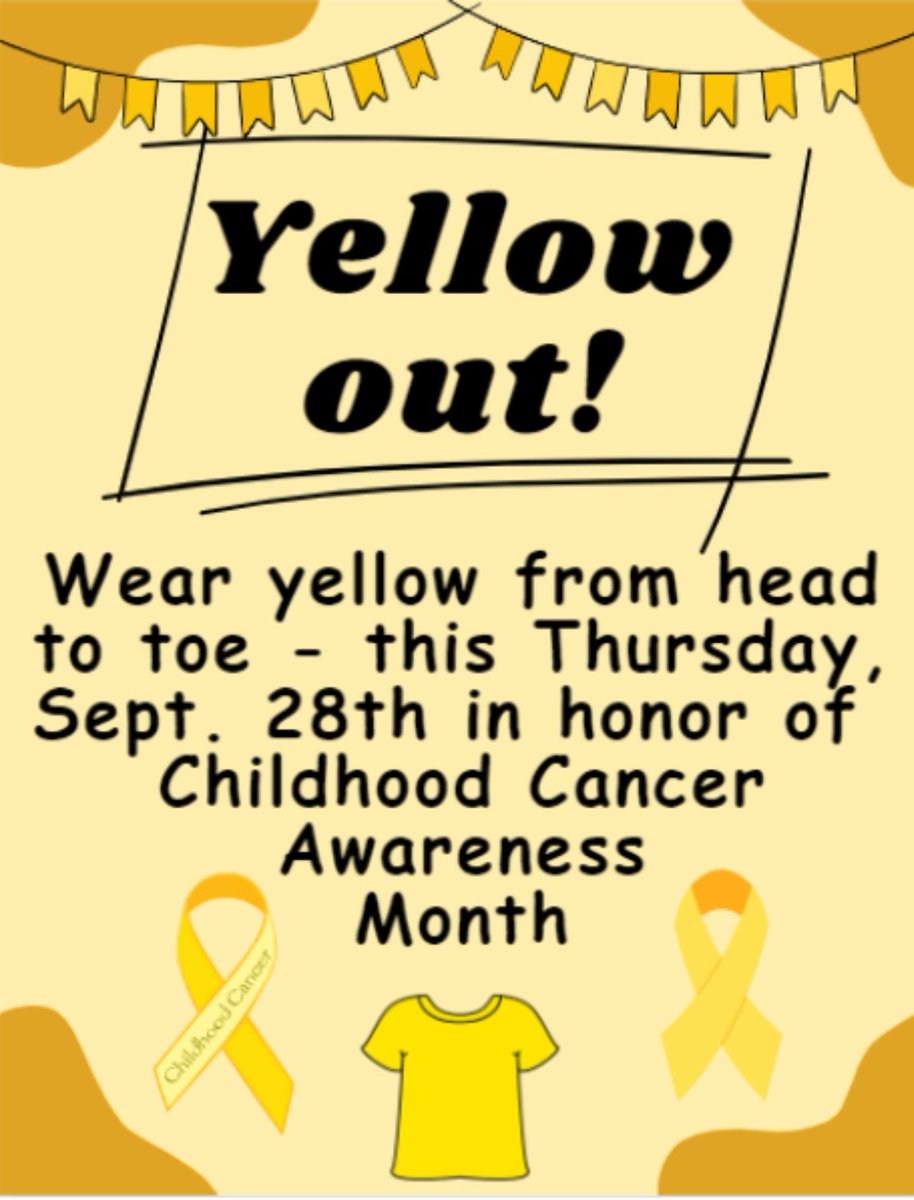 Tomorrow! Wear your yellow in order to honor Childhood Cancer Awareness Month #MoreThan4