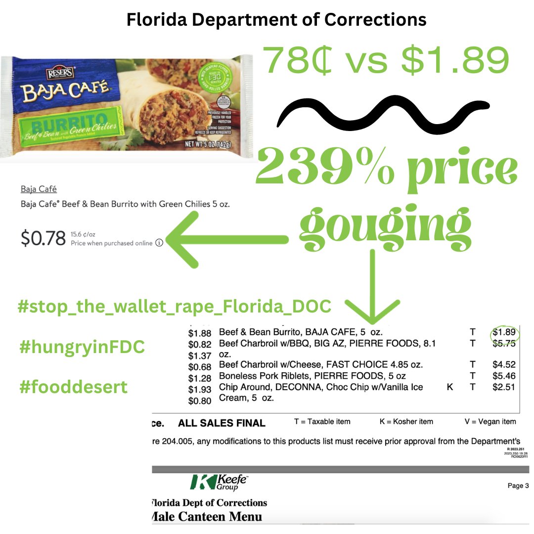 For many, burritos are a cheap and delicious source of protein. Except at @FL_Corrections. I guess you just want them to starve. #fooddesert  #hungryinFDC