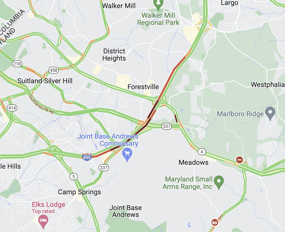 Chopper4Brad's tweet image. FLATBED TRACTOR TRAILER FIRE: Outer loop of the Capital Beltway (Northbound 95) at Pennsylvania Avenue Route 4, 1+ mile delays in both directions #mdtraffic @nbcwashington @P_H_Leahigh