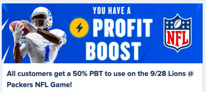CoffeeAndBets's tweet photo. PROFIT BOOST! 

#fanduel has a 50% profit boost on #NFL Thursday Night Game #Packers vs #Lions. https://t.co/6Rk56vDdGh