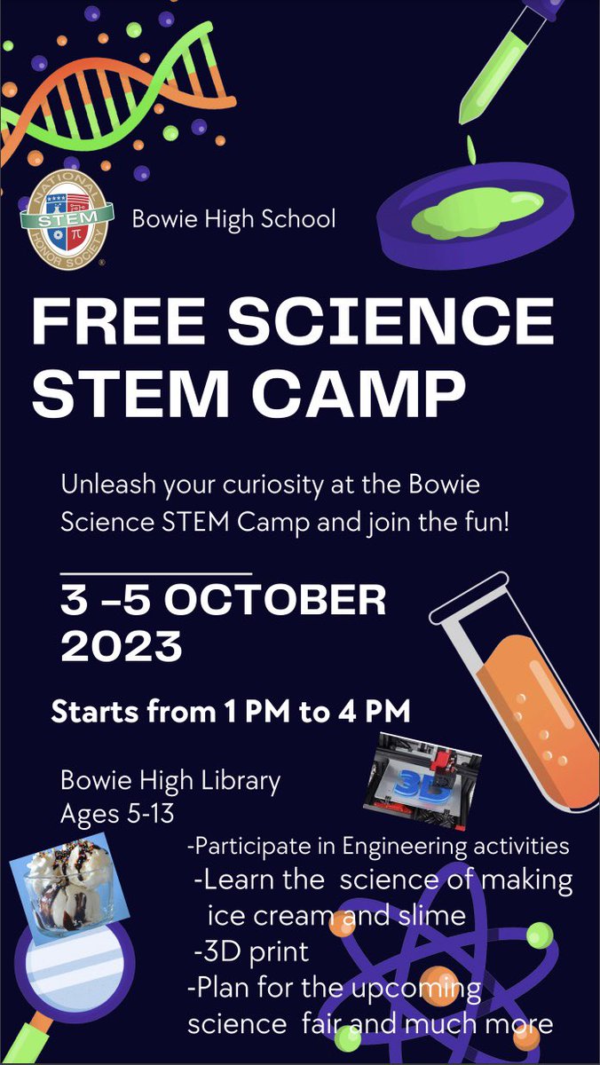 Join us at Bowie HS for a FREE Science Camp this Intersession break! It’s going to be lots of fun! 🤓🧪🧬 Message if you have any questions. Feel free to share. 🐻 💙🤍 #IamEPISD #ItStartsWithUs #BowiePride